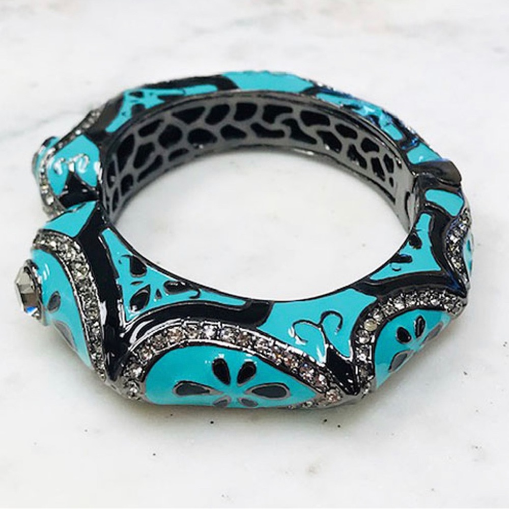Turquoise & Black Enamel with Crystals Bracelet-NWT